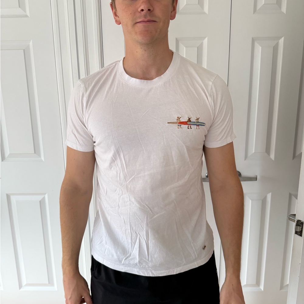 Men’s white Hand-stitched surfboard T-Shirt